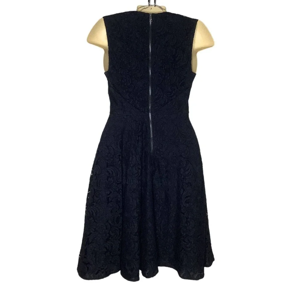 Burberry London Dress Womens 4 Black Lace Floral Fit Flare Sleeveless Pockets S - Picture 2 of 10
